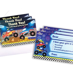 Monstertrucks zum Ausfüllen für Kindergeburtstag Dankeskarten