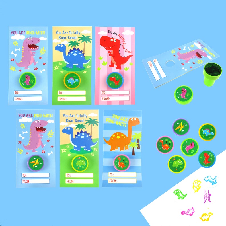 36pcs Dinosaur Valentine's Day Cards with Stampers for Classroom Exchange image 3