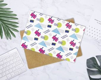 Retro 80s Rainbow Geometrical Designs, All Occasion Assorted Blank Greeting Cards with Envelopes Included, Thank You Notes, 12 Pack