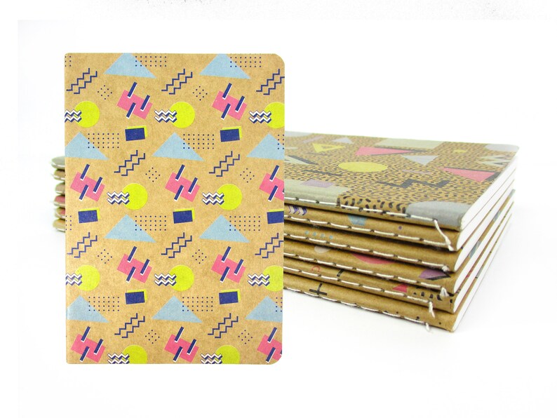 80s Themed Retro Geometric Kraft Notebooks - 6 Pack Lined Travel Pocket ...