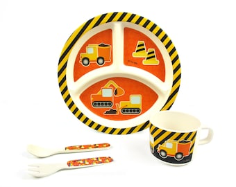 Umweltfreundliche wiederverwendbare Pflanze Faser 4pc Geschirr Bau Fahrzeuge Designs