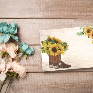 Sunflower Cowboy Boots Designs, All Occasion Assorted Blank Greeting Cards with 4 x 6 Envelopes Included, Thank You Notes, 12 Pack image 2