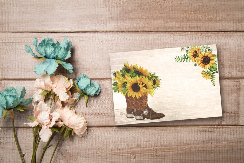 Sunflower Cowboy Boots Designs, All Occasion Assorted Blank Greeting Cards with 4 x 6 Envelopes Included, Thank You Notes, 12 Pack image 2
