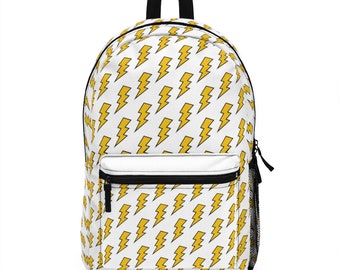 Mustard Yellow Lightning 80s Retro Inspired White Backpack