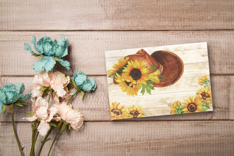Sunflower Cowboy Boots Designs, All Occasion Assorted Blank Greeting Cards with 4 x 6 Envelopes Included, Thank You Notes, 12 Pack image 3