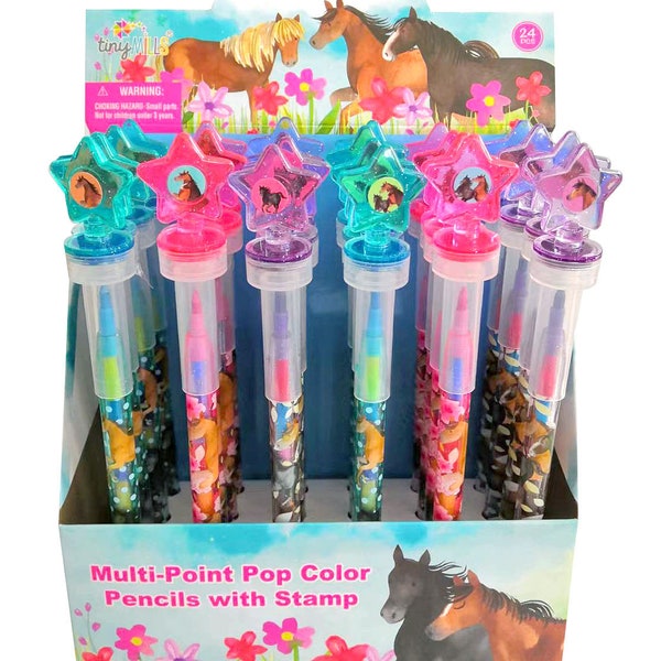 24 pcs Horse and Pony Stackable Crayon with Stamp Topper