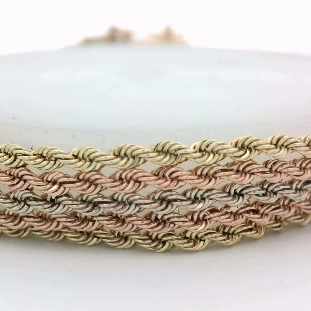 Our 14k Tri-color Rope Bracelet Measures 7