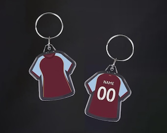 Personalised Aston Villa Football Jersey Keyring | Custom Name & Number | Villa Fan Gift | Birthday Christmas Gift for Him Her Kids
