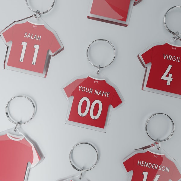 Personalised Liverpool Football Shirt Keychain • Customisable Fan Keyrings • Great Present Idea. NEW 23/24 Kit
