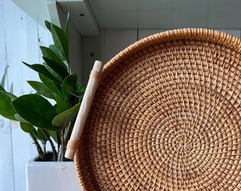 Woven Wood Rattan Tray with Handles | Fruit Basket