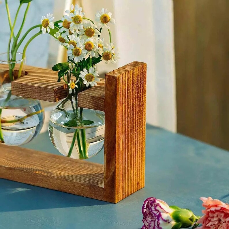Glass Propagation Vase Bulbs With Wood Stand Etsy