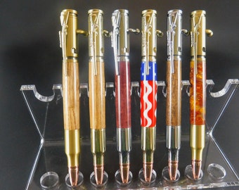 Hand Turned Bolt Action 30 Caliber Rifle Shell Pens