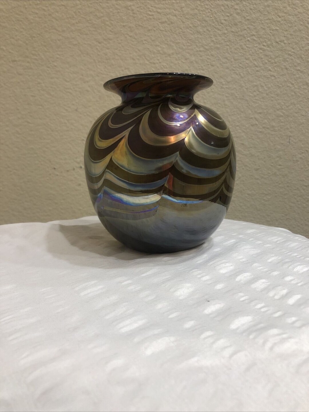 Vintage Craig Zweifel Hand Blown Iridescent Glass Vase 5.5 Signed 1076