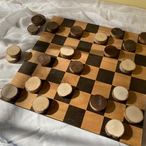 Handmade Wooden Checkerboard, Branch Checker Pieces, Natural Checkerboard, Twig Checkers