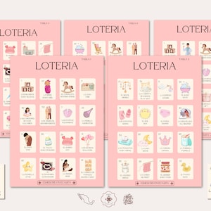 Babyshowerspellen |  Babyshower-loteria op maat | Loteria Mexicana Tweetalig Spaans, Engels | Mexicaans gezelschapsspel | Latina-games | Meisje