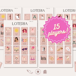 Lotería de Bodas para 15 Jugadores / Despedida de Soltera, Lotería de Despedida de Soltera / Lotería Mexicana Bilingüe Español, Inglés / Latina Juegos de Fiesta