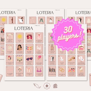Wedding Loteria for 30 Players | Custom Bachelorette and Bridal Shower Loteria | Loteria Mexicana Bilingual Spanish, English | Latina Games
