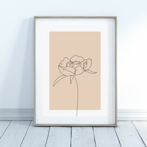 Peony line drawing minimalist flower design | Plant lover gift | nature wall art | flower sketch print  | minimal neutral art