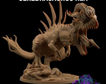 Cerebrasaurus Rex, Mindflayer, Aberration 100mm Base D&D Pathfinder Fantasy 3D Printed Resin Dragon Trappers Lodge