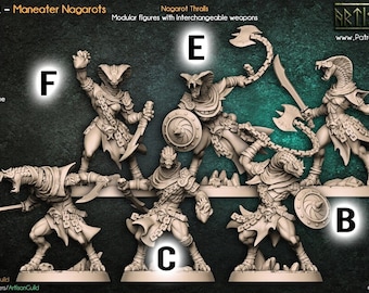 Nagarot Thralls Yuan-ti Snake-kin D&D Pathfinder Fantasy 3D Printed Resin Miniature Tabletop War ArtisanGuild