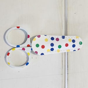 Multi Spots   Handled  Embroidery Scissors with Matching Leather Sheath