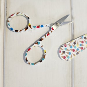 Ice Cream Cones   Handled  Embroidery Scissors with Matching Leather Sheath
