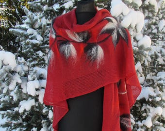 Scialle in mohair, mantello morbido e leggero con fiori infeltriti a mano