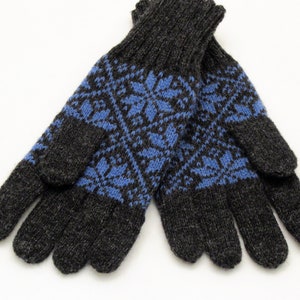 Knitted Gloves, Wool gloves, North Stars, Norwegian Knitted Fair Isle Gloves - Pure wool