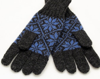 Knitted Gloves, Wool gloves, North Stars, Norwegian Knitted Fair Isle Gloves - Pure wool