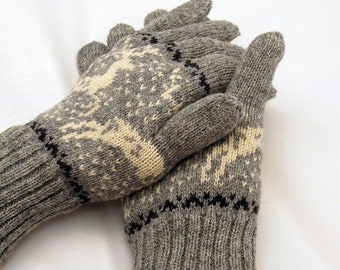 Gants tricotés pour hommes, gants en laine, étoiles du Nord, gants norvégiens jacquard en tricot - Pure laine