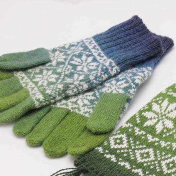 Knitted Gloves, Wool gloves, North Stars, Norwegian Knitted Fair Isle Gloves - Pure wool