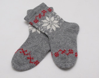 Wool Socks US 5.5/6.5: Gray Nordic Knit with White pattern.