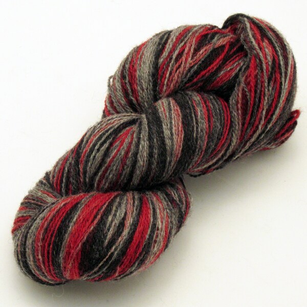 Kauni/ Aade Long Knitting Yarn 8/2, Long Gradient Yarn, Self Striping, KAUNI, Color Grey Red - 100% Wool (Yarn Cake, Skein)