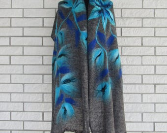 Sciarpa in mohair con fiori in lana merino infeltrita a mano, motivo floreale