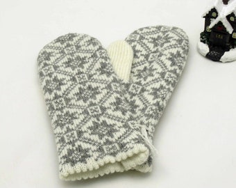 Knitted Mittens, Wool gloves, Norwegian Knitted Fair Isle Mittens - Pure wool, size M-L