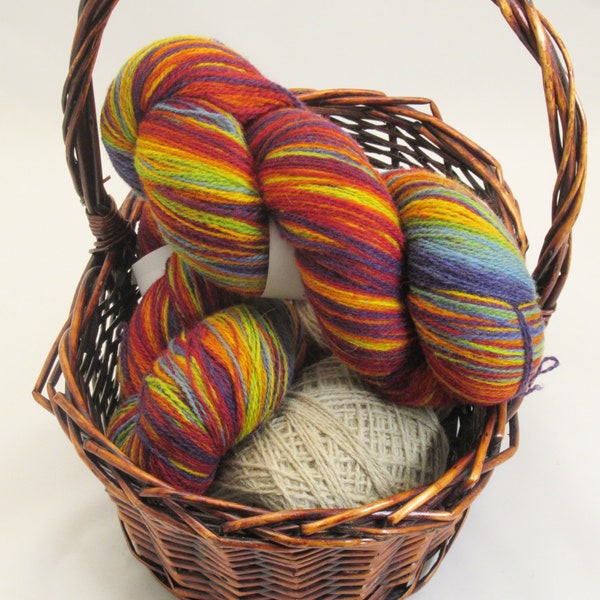 Kauni/ Aade Long Multicolor Effect Yarn weight  8/2, Self Striping  in Long Gradient, Rainbow - 100% Wool (Yarn Cake, Skein)