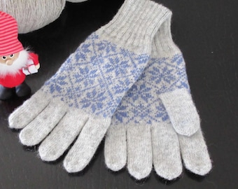 Knitted Gloves, Wool gloves, North Stars, Norwegian Knitted Fair Isle Gloves Pure wool