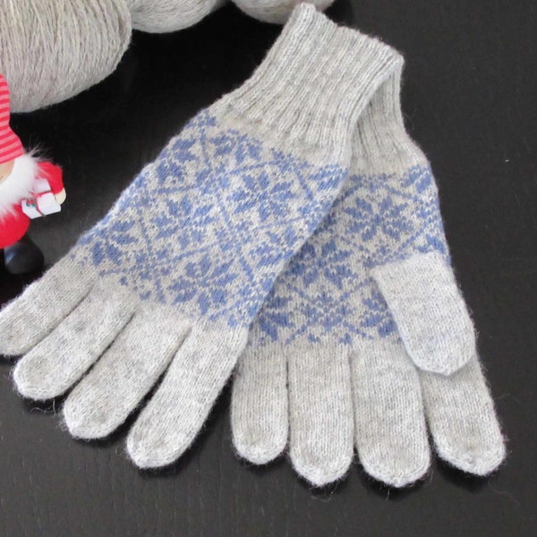 Gants tricotés, gants en laine, North Stars, gants norvégiens Fair Isle tricotés pure laine