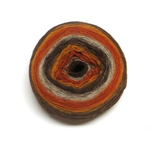 Kauni/ Aade Long Knitting Yarn 8/2, Long Gradient Yarn, Self Striping, KAUNI, Color Brown-Orange 100% Wool Yarn Cake, Skein image 4