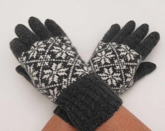 Knitted Gloves, Wool gloves, North Stars, Norwegian Knitted Fair Isle Gloves Pure wool