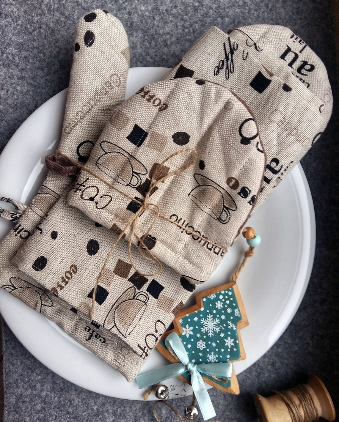 Kitchen Set 3in1 Oven Mitts & Tea Towel Handmade Linen Etsy