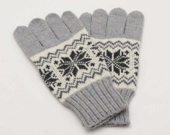 Knitted Gloves, Wool Gloves, North Stars, Norwegian Knitted Gloves Fair Isle - Pure Wool
