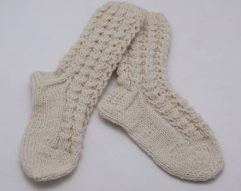 Wool Socks: Knitted White Vintage Style