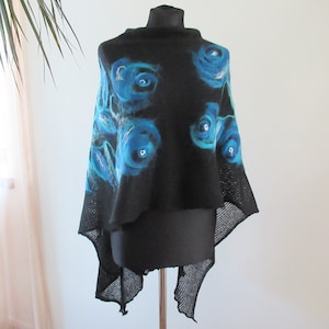 Mohair Cape, Soft and lightweight poncho with hand felted flowers