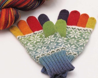 Knitted Gloves, Wool gloves, North Stars, Norwegian Knitted Fair Isle Gloves - Pure wool