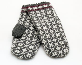 Knitted Mittens, Wool gloves, North Stars, Norwegian Knitted Fair Isle Mittens - Pure wool