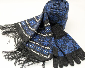 Knitted Long Wool Scandinavian Scarf with Tassels,  Double-Sided Winter Wrap.