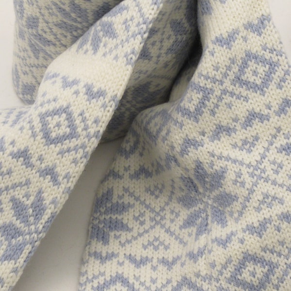 Knitted Long Warm Winter Scarf, Handmade with Double-sided Scandinavian Pattern - Pure Wool