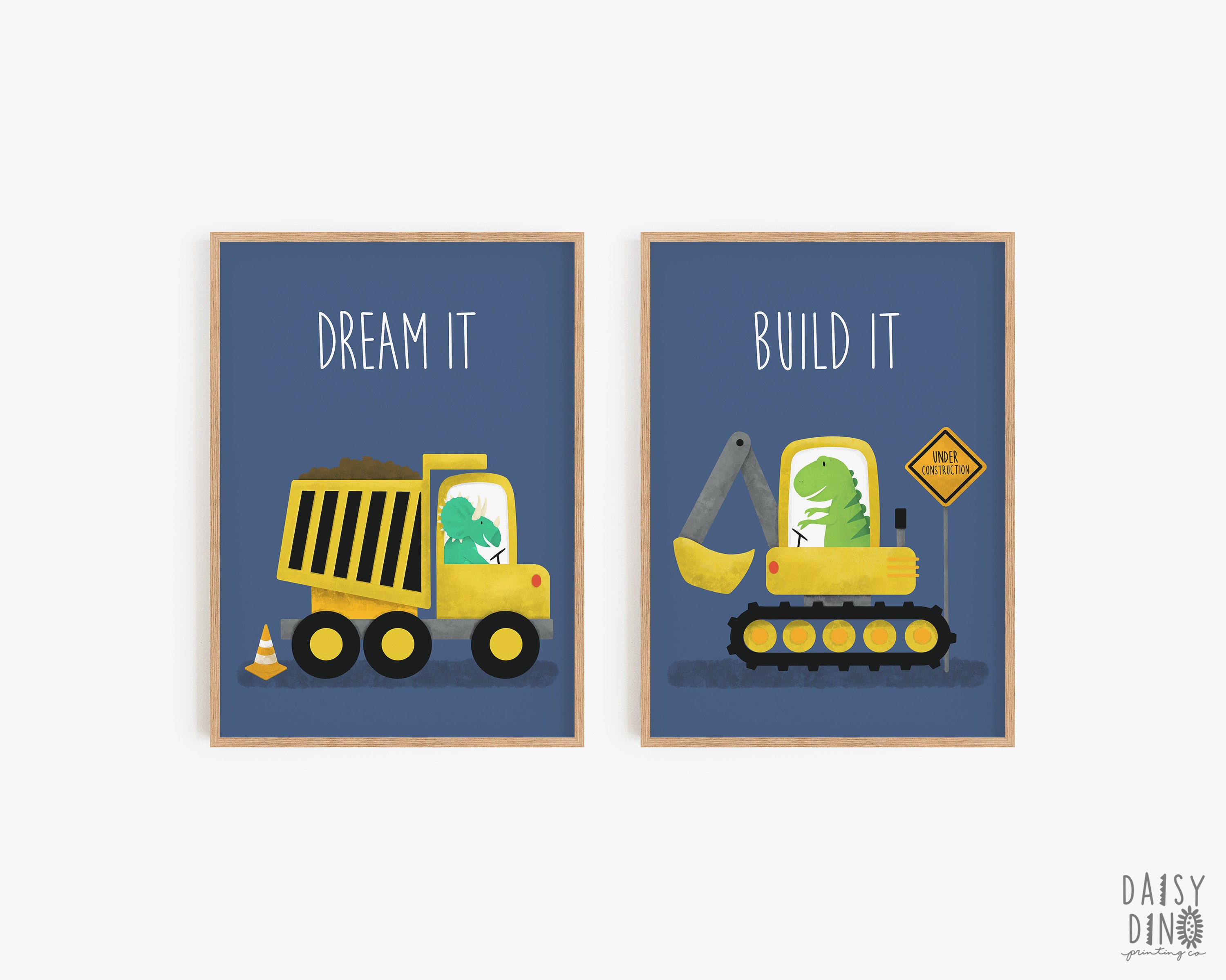 Dinosaur Construction Trucks Motivational Nursery Printable - Etsy