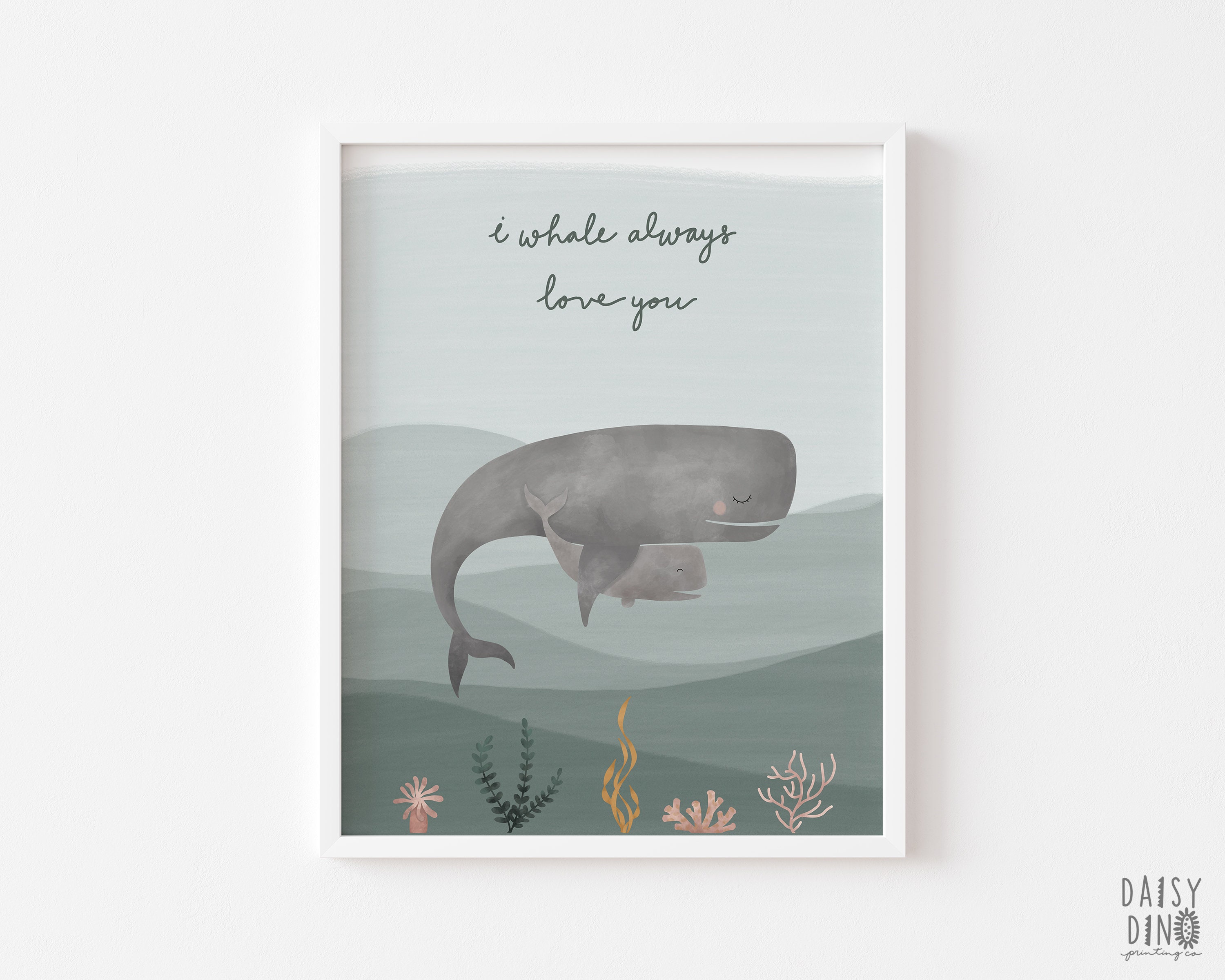 Two Whales Illustration Nursery  Children's Wall Art Print or Card A6A5A4A3
